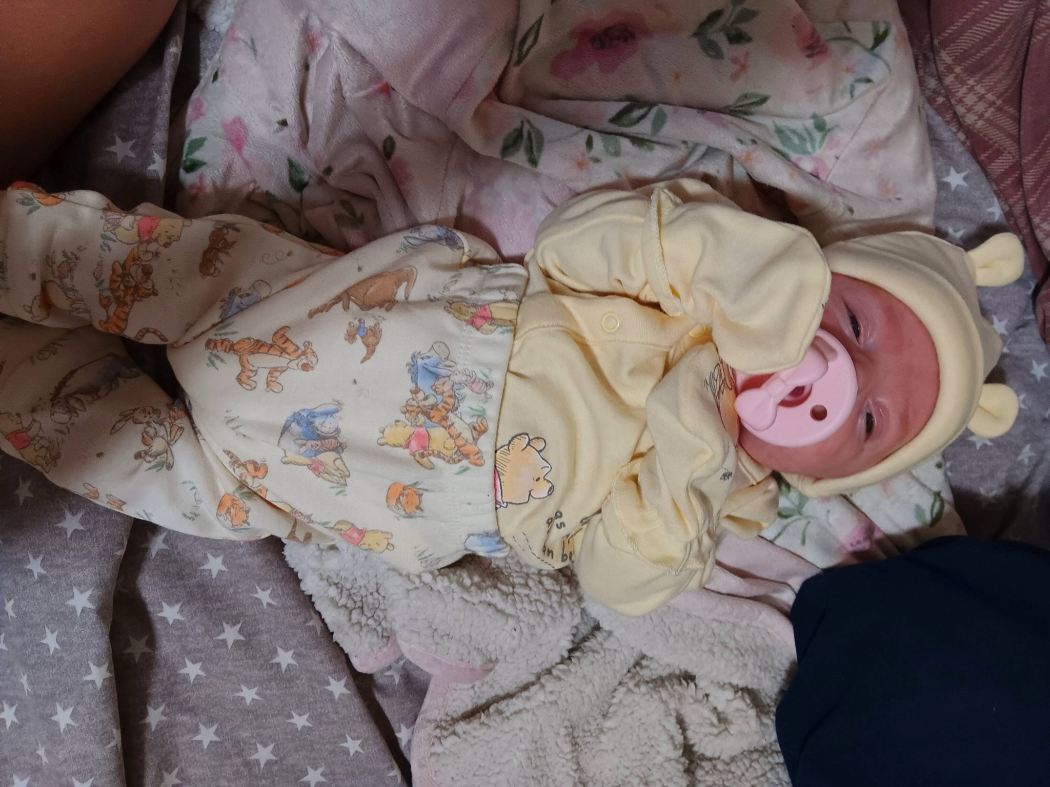 Everlie is registered to the contest to win money with this photo: baby, baby_products, baby_toddler_clothing, bedding, bedtime, blanket, child, comfort, hat, linens, nap, pattern, person, pink, room, sleep, smile, sun_hat, textile, toddler