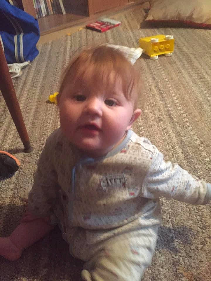 Julianna is registered to the contest to win money with this photo: baby, cheek, child, fun, head, person, play, sitting, skin, smile, toddler