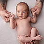adult, baby, bracelet, closeup, expression, family, feet, fingers, hands, holding, infant, love, nail_polish, naked, newborn, person, portrait, skin, soft_background, tattoos