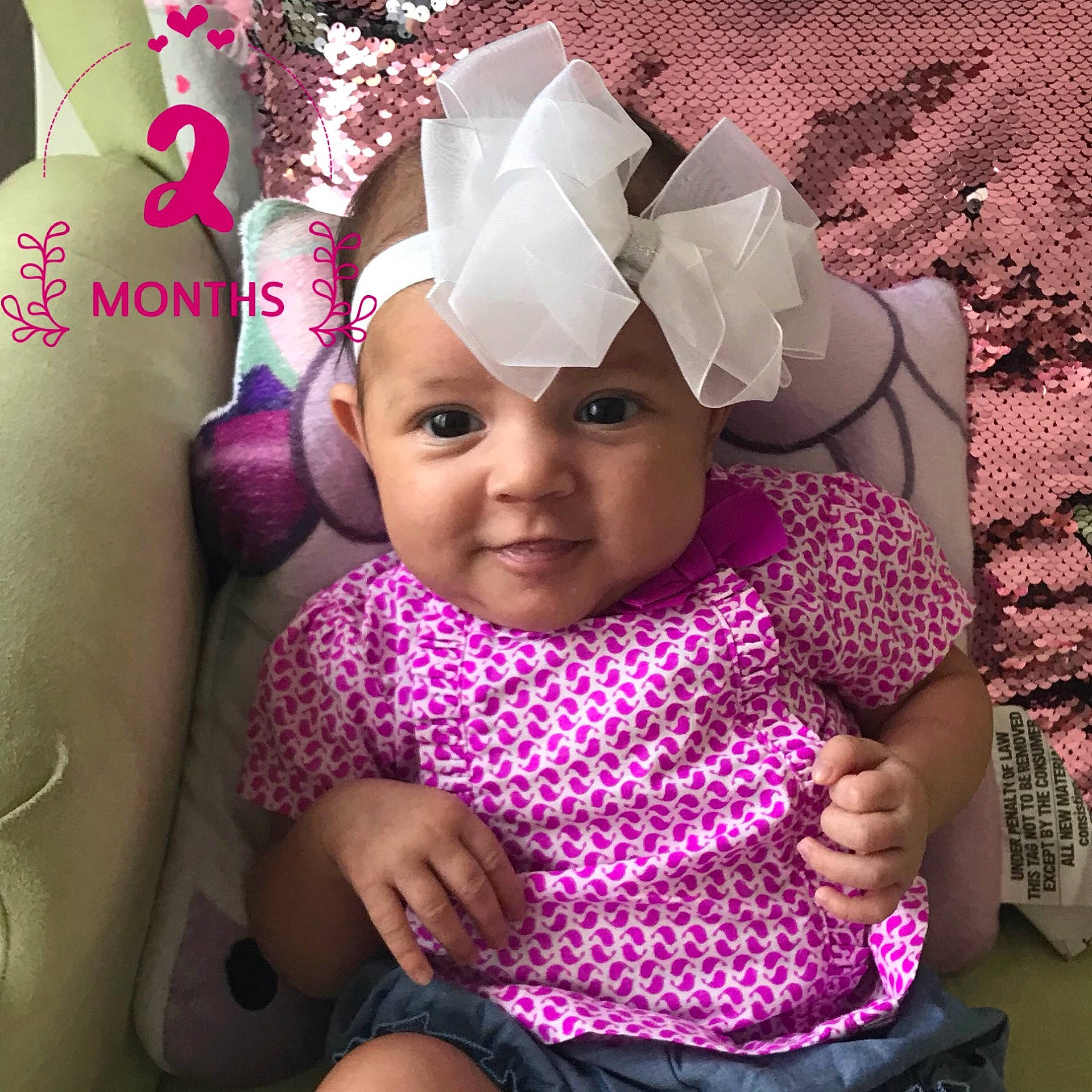 Averie joined the competition — help win amazing prizes! child, day, design, ear, fashion_accessory, girl, hair_accessory, happiness, headgear, infant, magenta, pattern, person, pink, product, purple, skin, smile, textile, toddler