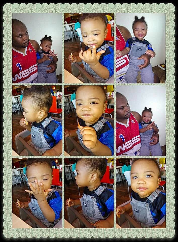 Demetrius is registered to the contest to win money with this photo: child, collage, joy, person, photomontage, toddler