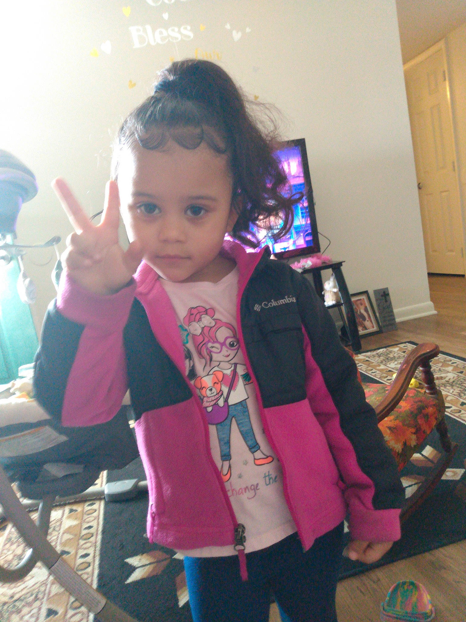 Shayla Bullard joined the competition — help win amazing prizes! baby_toddler_clothing, chair, child, door, event, eye, fashion_accessory, fun, happy, holiday, luggage_and_bags, magenta, pattern, person, purple, room, sitting, skin, sleeve, standing