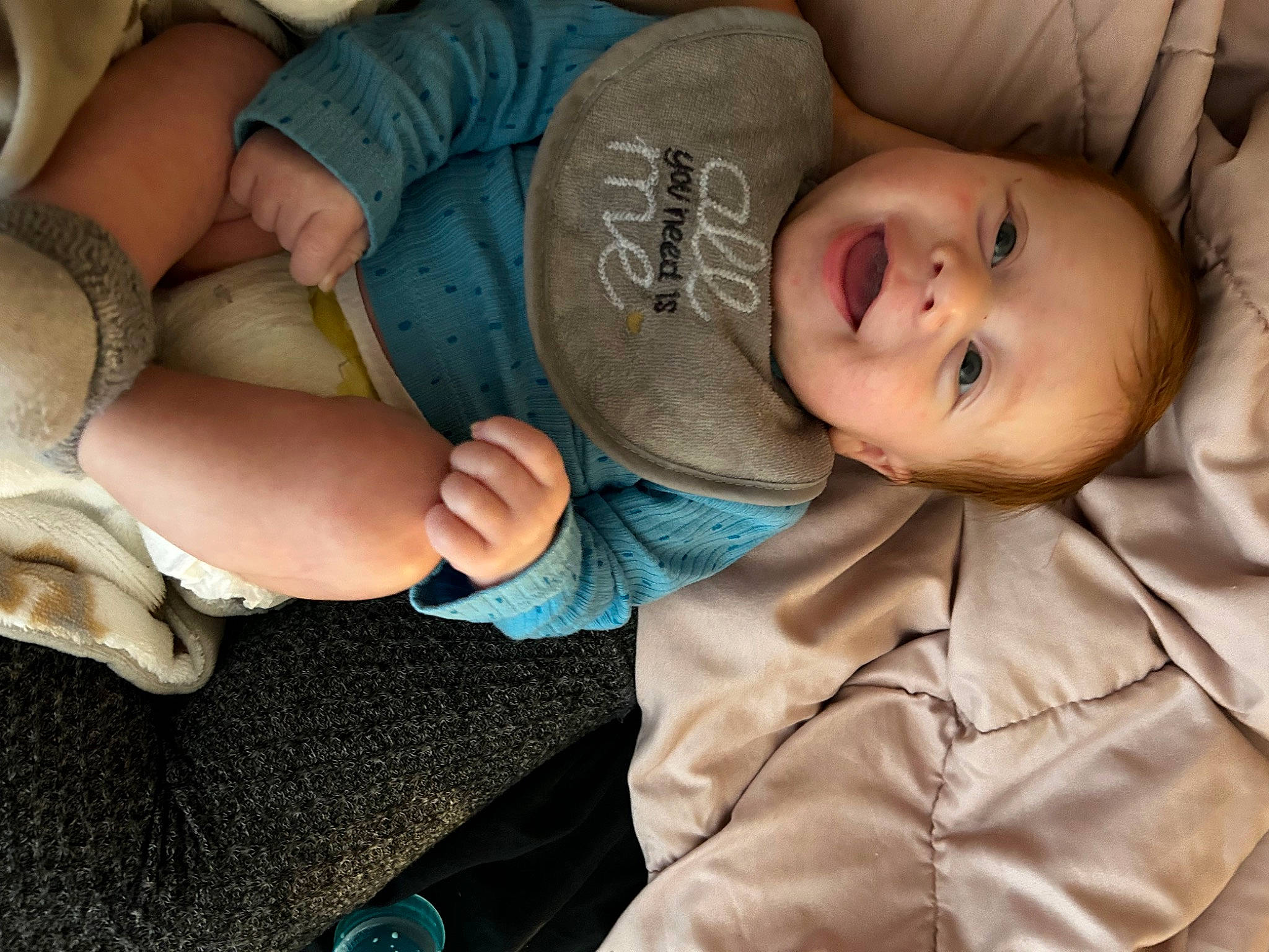 Jeremiah joined the competition — help win amazing prizes! baby, baby_products, baby_toddler_clothing, blue, cheek, child, comfort, elbow, finger, foot, gesture, human_body, joy, mouth, person, sitting, skin, sleeve, thumb, toddler