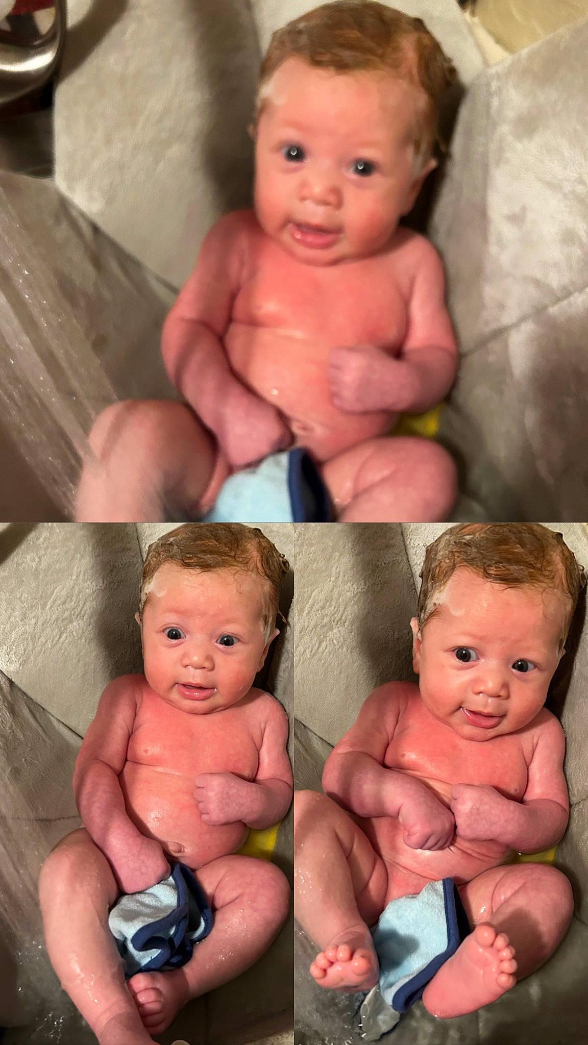 Jeremiah is registered to the contest to win money with this photo: arm, baby, blue, cheek, child, chin, face, facial_expression, finger, gesture, hand, head, human, muscle, nose, organ, person, photograph, product, skin