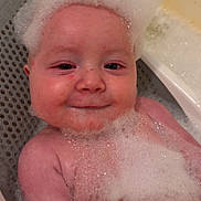 Waylon joined the competition — help win amazing prizes! baby, bath, bubbles, foam, water, smile, child, skin, head, face, arm, tub, playful, cute, cleaning, relaxing, indoors, happy, young, fun