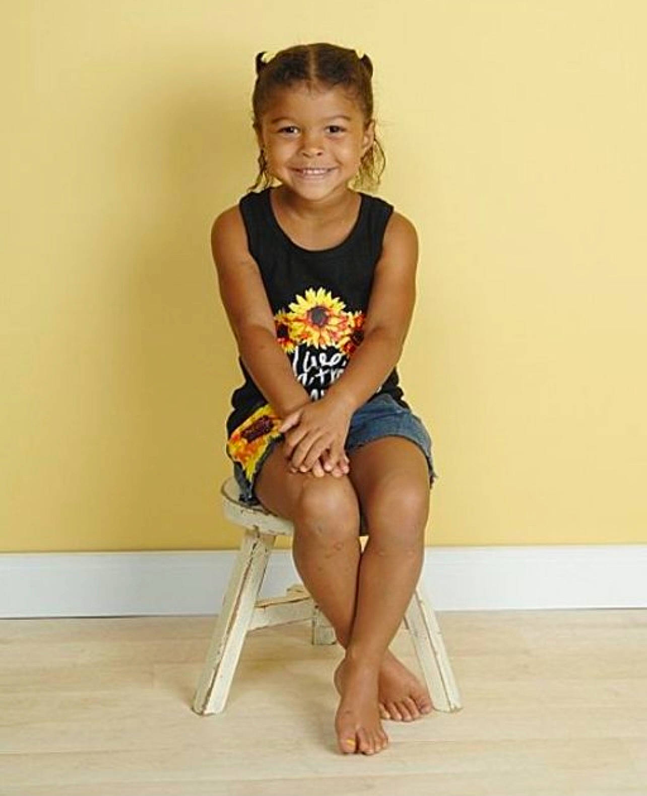 Juliahna joined the competition — help win amazing prizes! barefoot, elbow, face, flooring, foot, hair, happy, human_leg, joy, knee, leg, neck, person, shoulder, sleeve, smile, sportswear, t_shirt, thigh, toddler