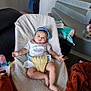 baby, infant, headband, blanket, chair, diapers, bottle, stairs, clothing, person, indoor, relaxing, baby_boy, soft_texture, home, furniture, comfort, casual, seated, cute