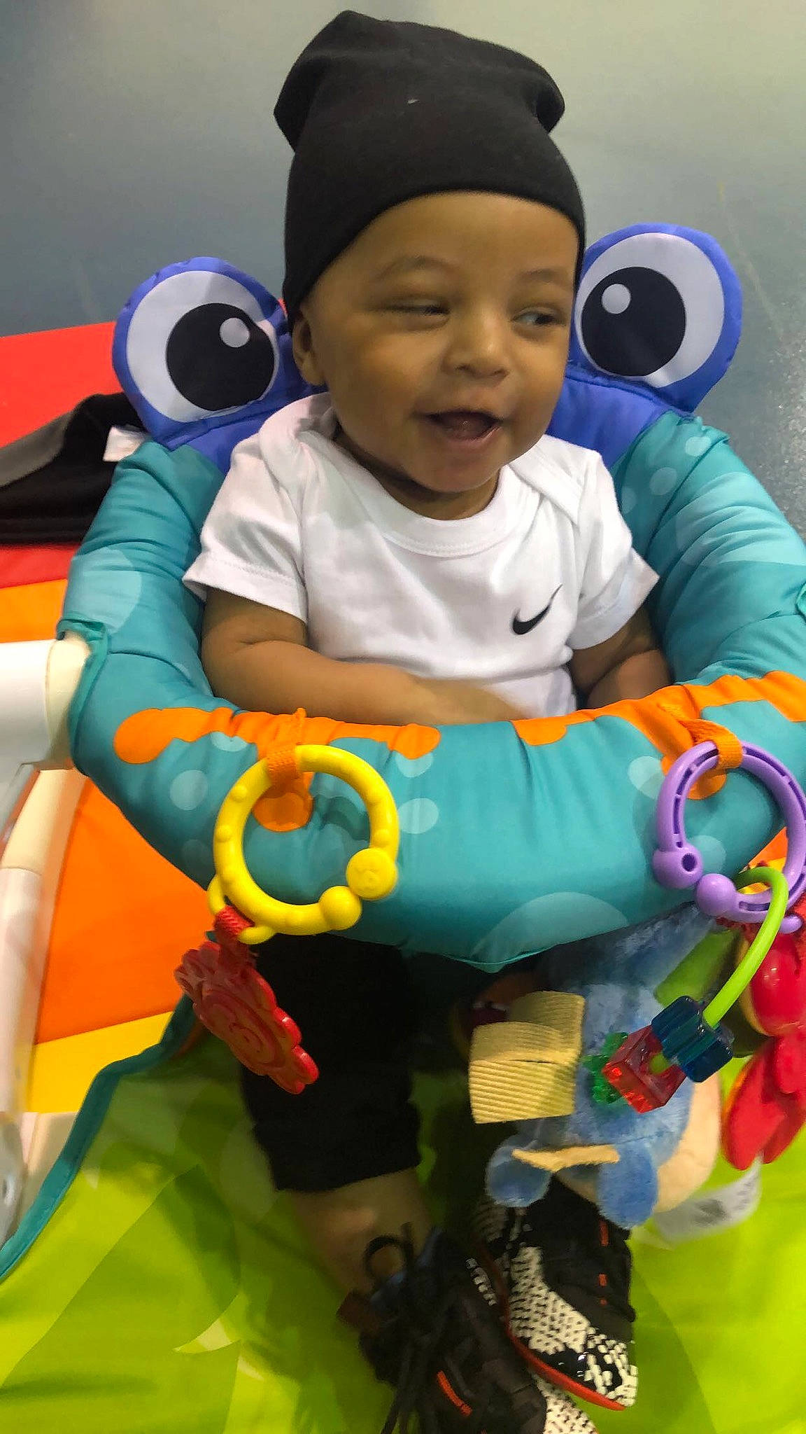 Kace is registered to the contest to win money with this photo: arm, baby, baby_toddler_clothing, blue, cap, child, cool, eye, facial_expression, fun, happy, head, headwear, leisure, muscle, organ, people, person, photograph, skin