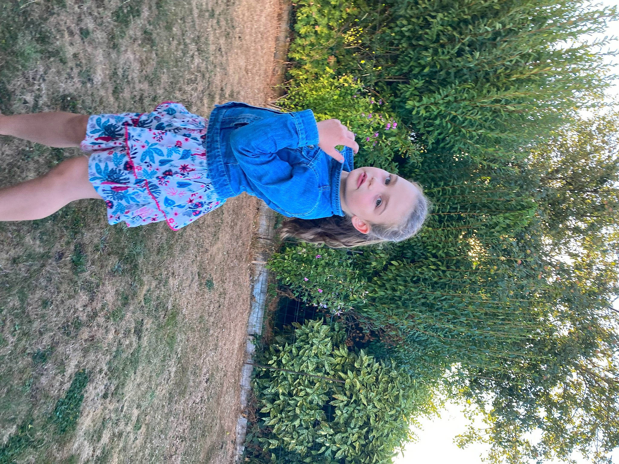 Rose a rejoint le concours — aidez-le/la à gagner de superbes lots ! denim, electric_blue, fun, garden, grass, happy, hat, human_leg, landscape, leisure, people_in_nature, person, plant, shrub, soil, t_shirt, toddler, tree, water