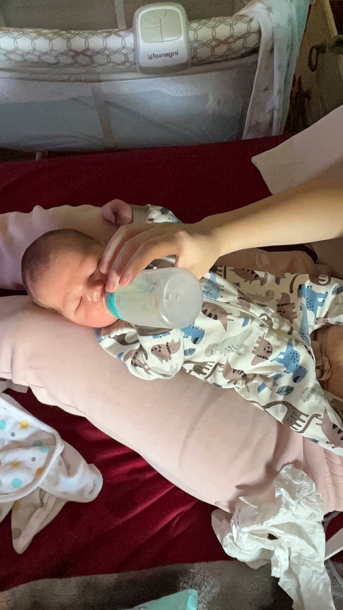 Paxton is registered to the contest to win money with this photo: abdomen, baby, baby_products, child, comfort, elbow, event, finger, hospital, human_leg, linens, medical_procedure, nail, pattern, person, room, service, toddler