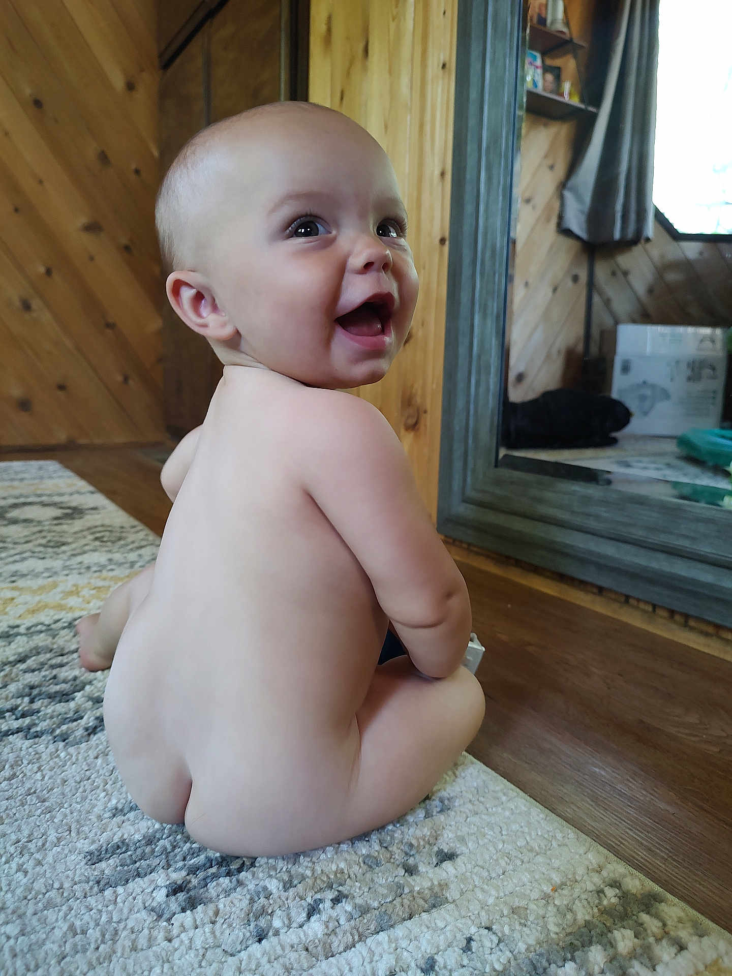 Chloe joined the competition — help win amazing prizes! baby, babylaughing, bodypart, box, face, finger, hand, happy, hardwood, head, indoors, interiordesign, mouth, newborn, person, photography, plywood, portrait, sitting, wood
