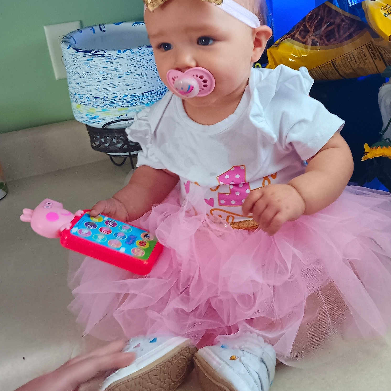 Aviana joined the competition — help win amazing prizes! accessories, baby, clothing, costume, couch, cream, dessert, dress, face, food, footwear, furniture, head, icing, person, photography, portrait, shoe, sitting, sweets