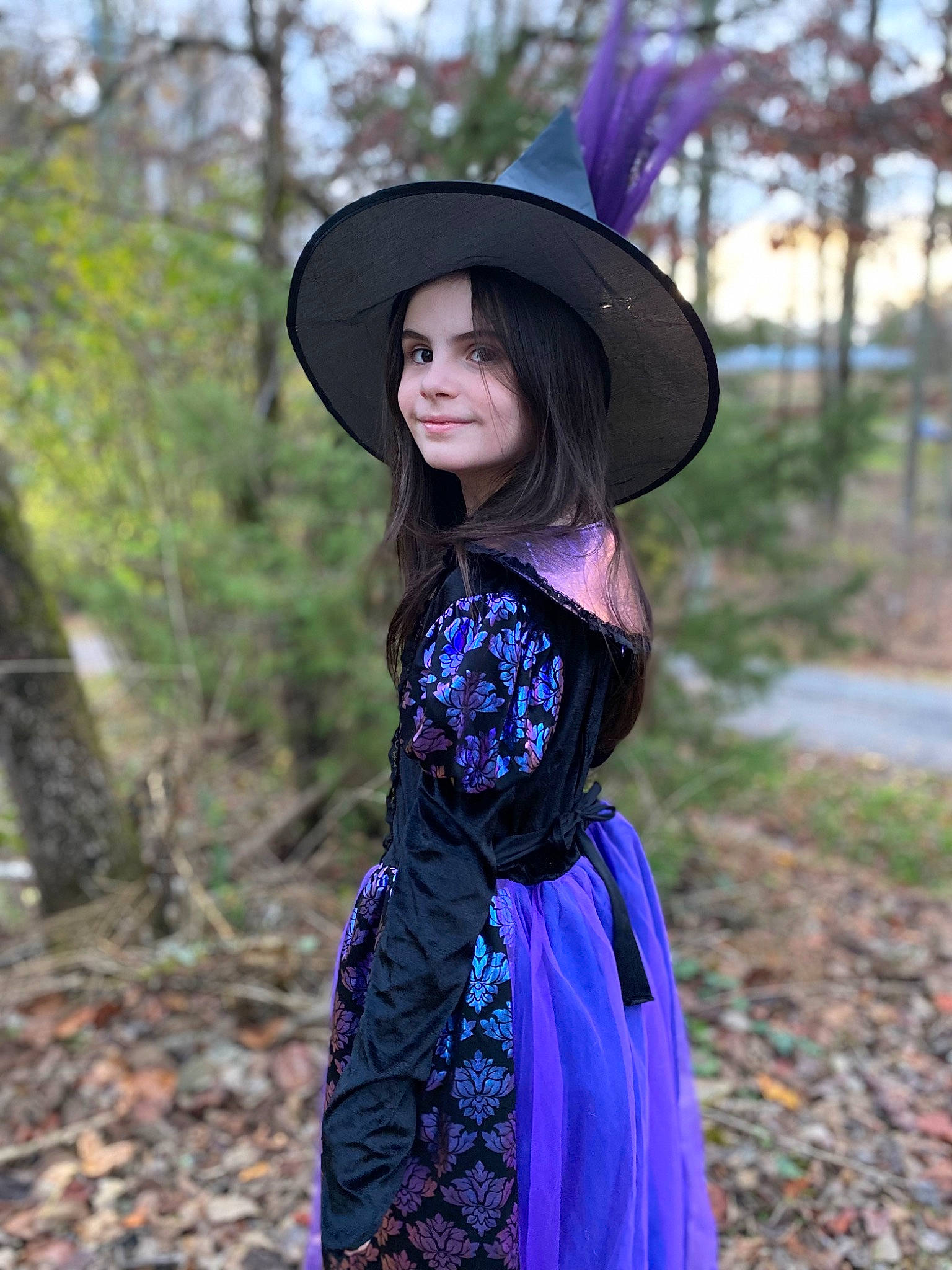 Annabelle joined the competition — help win amazing prizes! costume, day_dress, dress, electric_blue, face, fashion_accessory, forest, formal_wear, grass, hat, headgear, joy, magenta, one_piece_garment, people_in_nature, person, plant, purple, sky, sun_hat