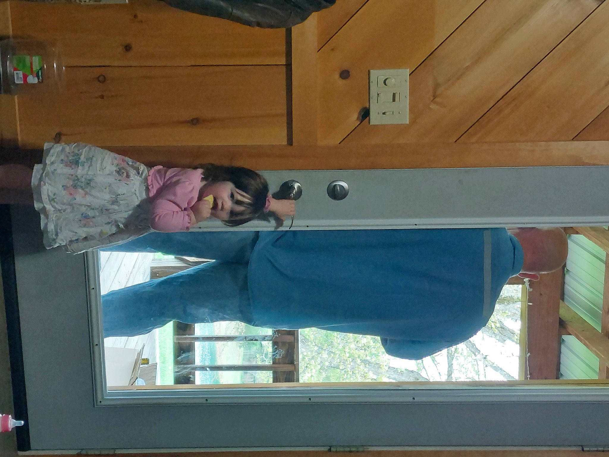 Angel is registered to the contest to win money with this photo: building, cabinetry, ceiling, comfort, hardwood, house, lumber, person, plank, plywood, room, shade, shelf, window, wood, wood_stain