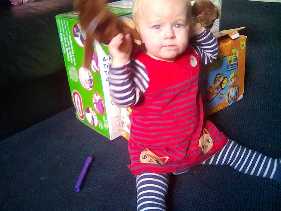 Ameliah-anne is registered to the contest to win money with this photo: baby, child, cool, fun, pajamas, person, play, product, smile, toddler, toy