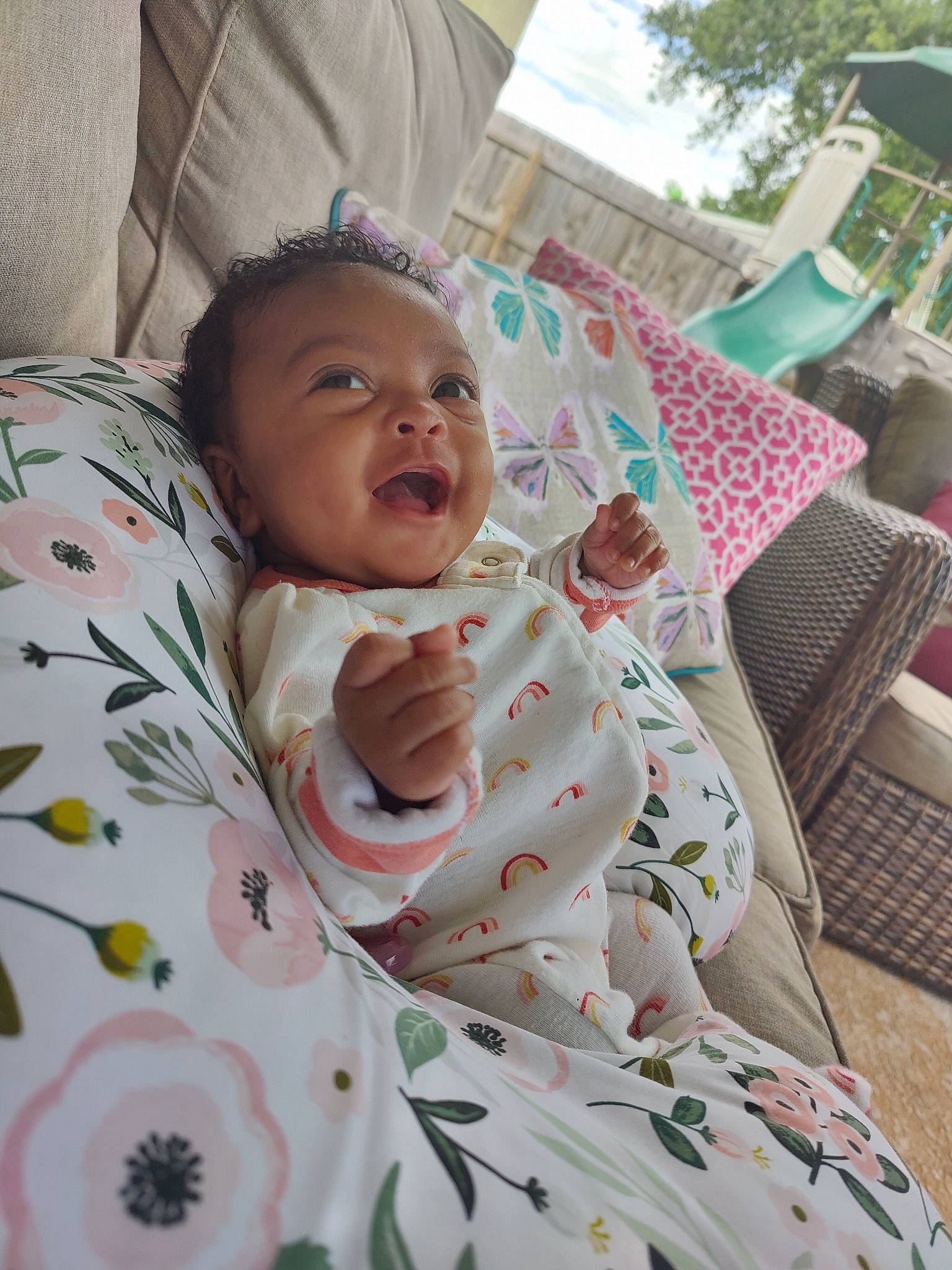 Charleigh joined the competition — help win amazing prizes! baby, baby_toddler_clothing, bed_sheet, bedding, bedtime, child, comfort, face, facial_expression, happy, head, linens, nightwear, pattern, person, pink, room, skin, sleeve, smile