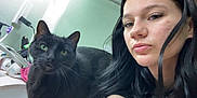 Mama Kitty joined the competition — help win amazing prizes! woman, cat, black_cat, bathroom, sink, toothbrush, mirror, towel, long_hair, green_eyes, portrait, indoor, casual, pet, animal, selfie, face, person, fur, relaxed