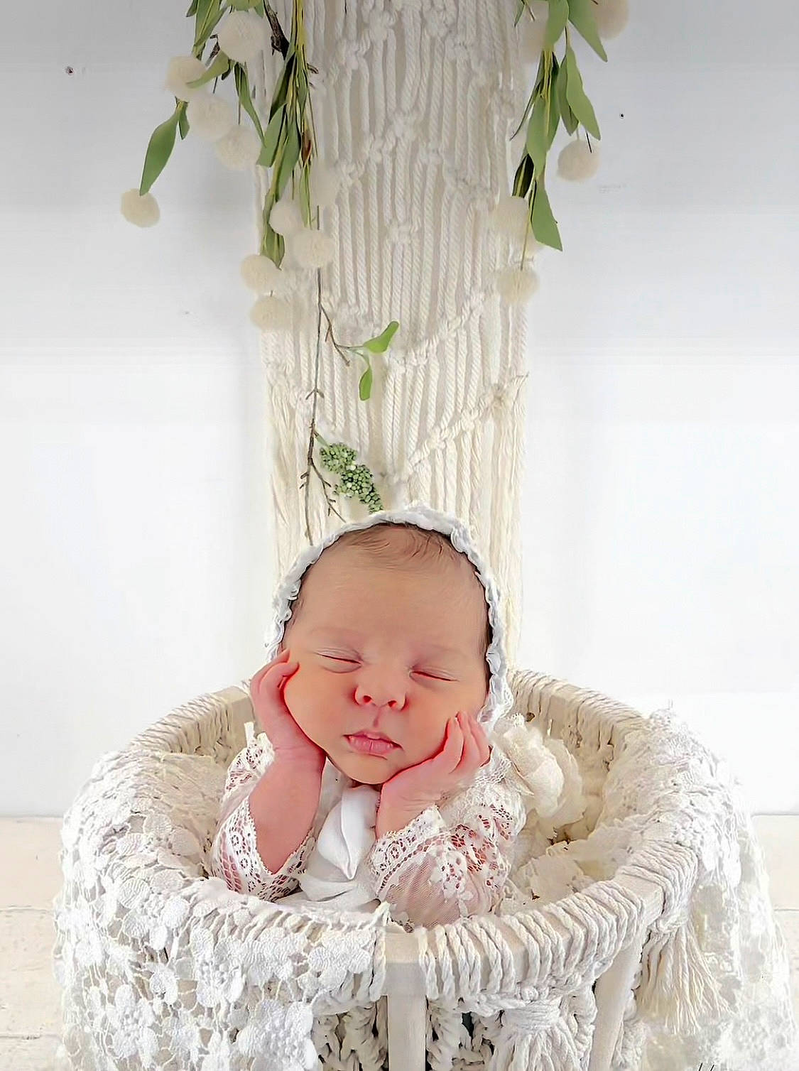 Juliette joined the competition — help win amazing prizes! baby, baby_products, baby_toddler_clothing, chair, child, comfort, embellishment, event, fashion_accessory, hair_accessory, happy, linens, pattern, peach, person, plant, sitting, textile, toddler, twig