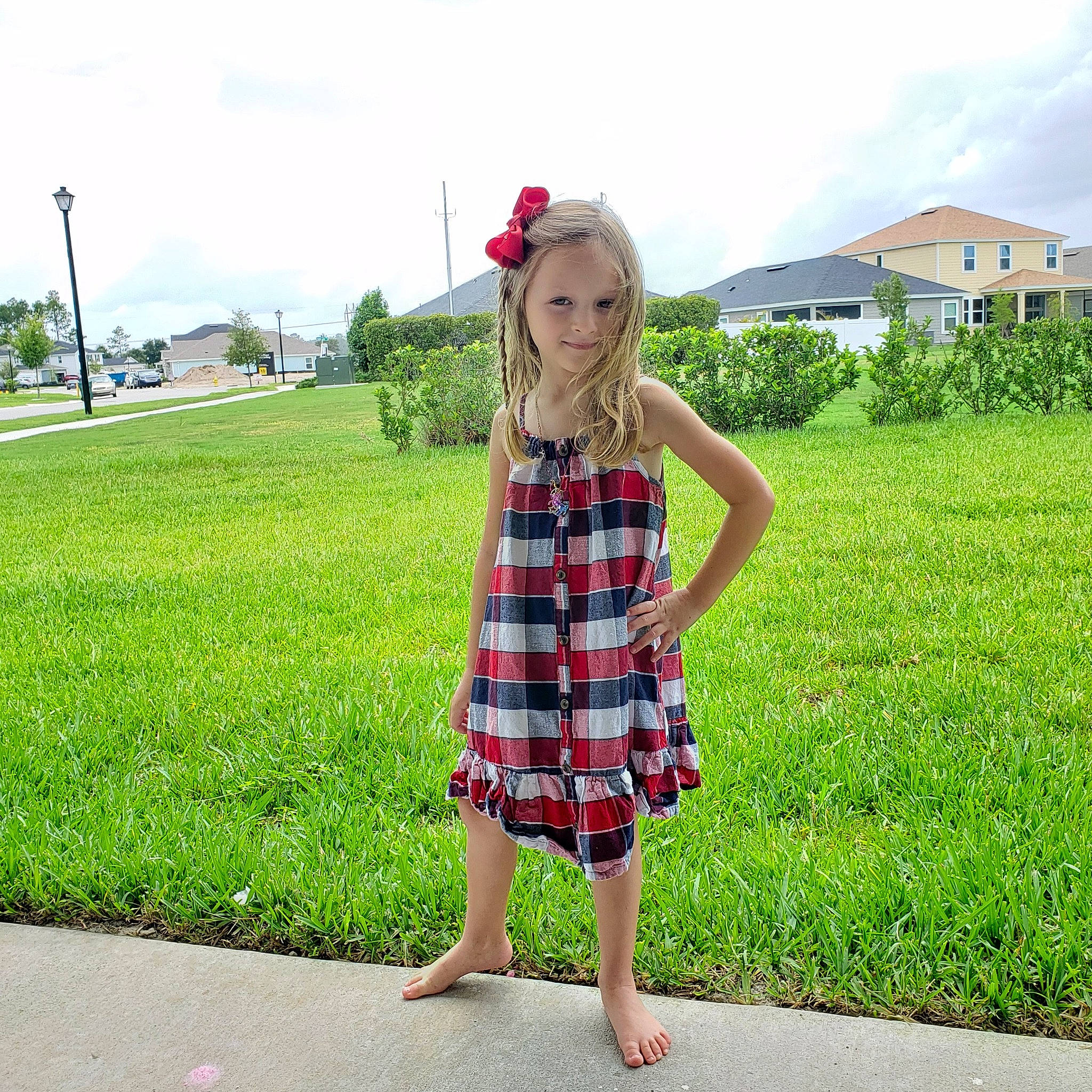 Kinleigh joined the competition — help win amazing prizes! beauty, child, clothing, design, dress, fashion, footwear, fun, grass, grass_family, green, joy, pattern, person, plaid, plant, snapshot, summer, tartan, textile