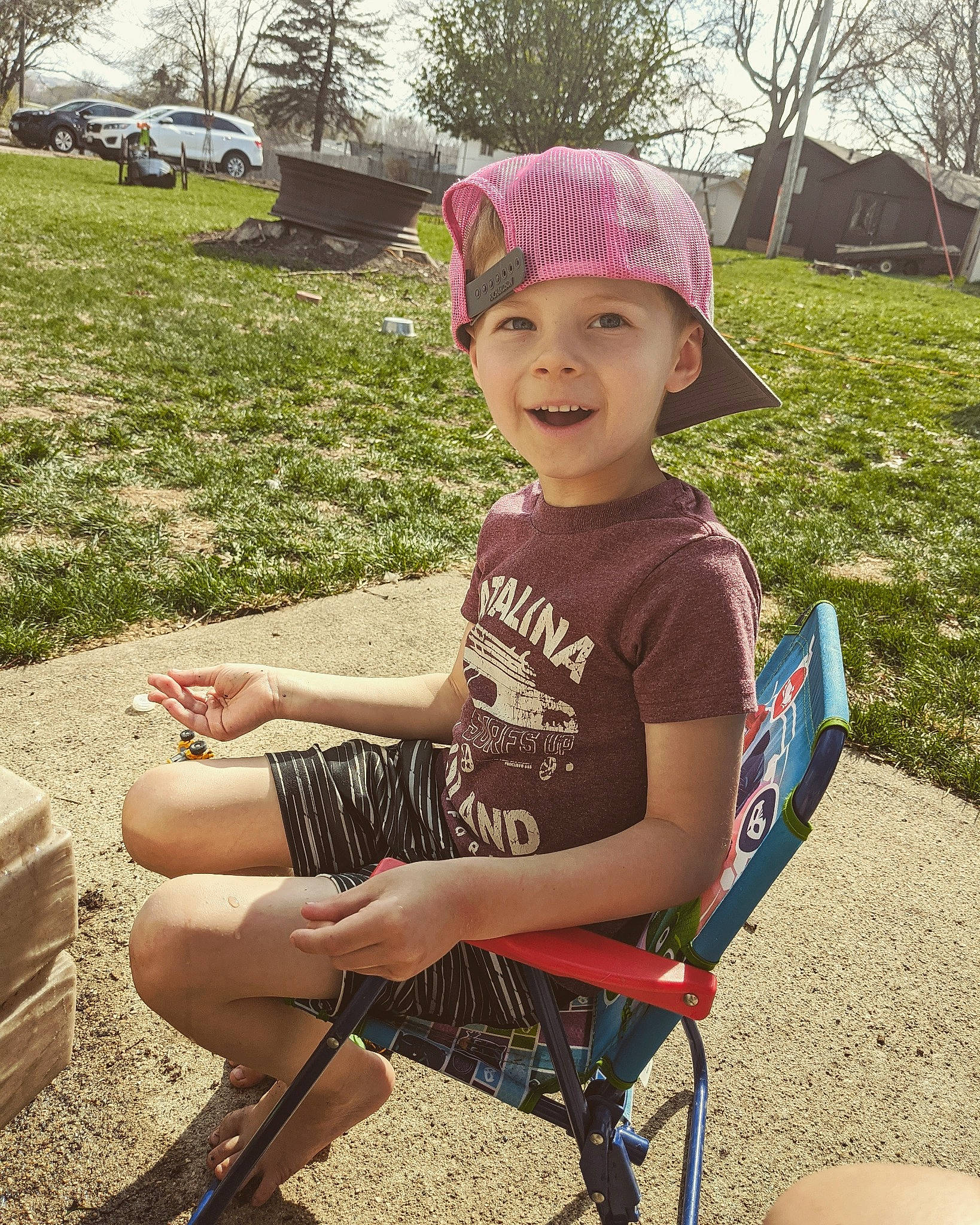 Collin joined the competition — help win amazing prizes! cap, child, cool, fun, grass, headgear, headwear, joy, lawn, leaf, leg, leisure, person, plant, play, public_space, recreation, sitting, smile, soil