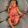 newborn, baby, sleeping, infant, romper, pink, pacifier, clip, bed, bedding, gray, soft, resting, peaceful, cute, small, hand, foot, face, child