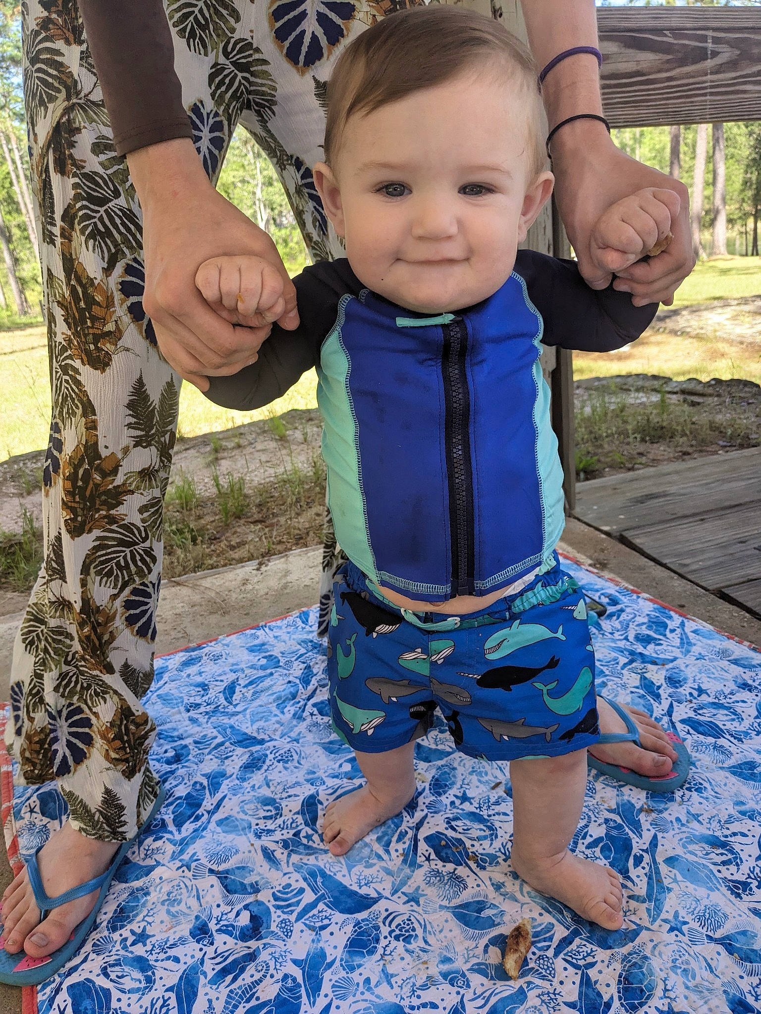 Atlas joined the competition — help win amazing prizes! baby, baby_toddler_clothing, barefoot, blue, child, electric_blue, fun, gesture, grass, happy, head, joy, leisure, pattern, people, person, photograph, plant, sleeve, smile