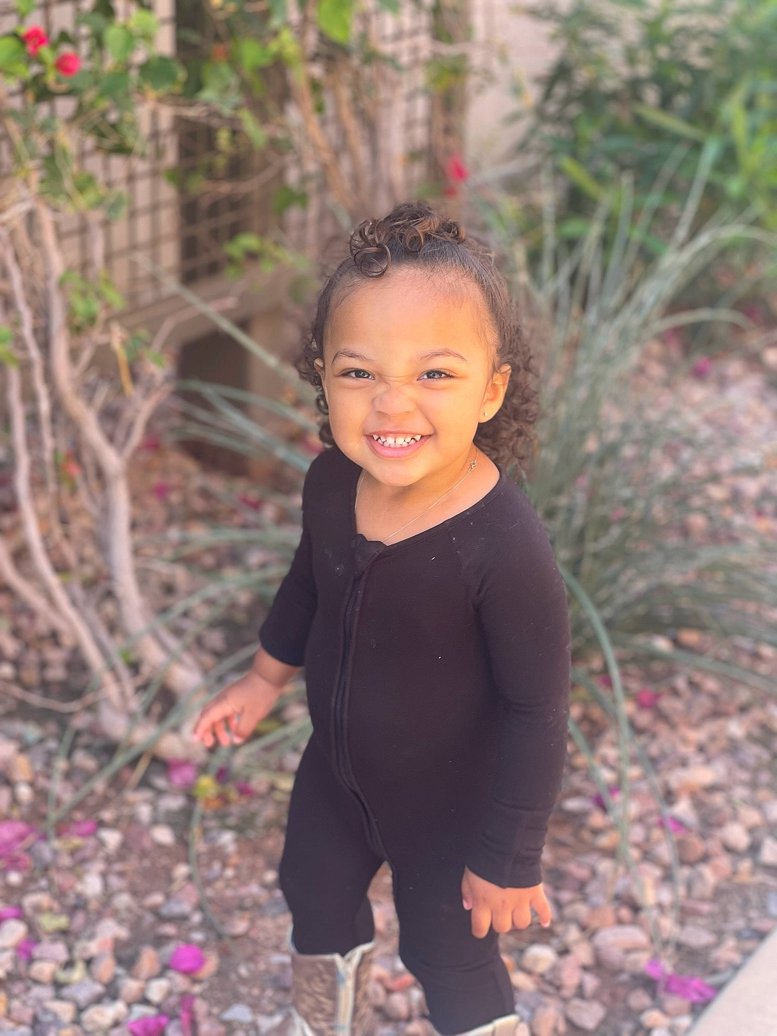 Aleia joined the competition — help win amazing prizes! beauty, botany, clothing, eye, flash_photography, forest, fun, grass, happy, iris, joy, leaf, leisure, magenta, people_in_nature, person, plant, smile, t_shirt, toddler