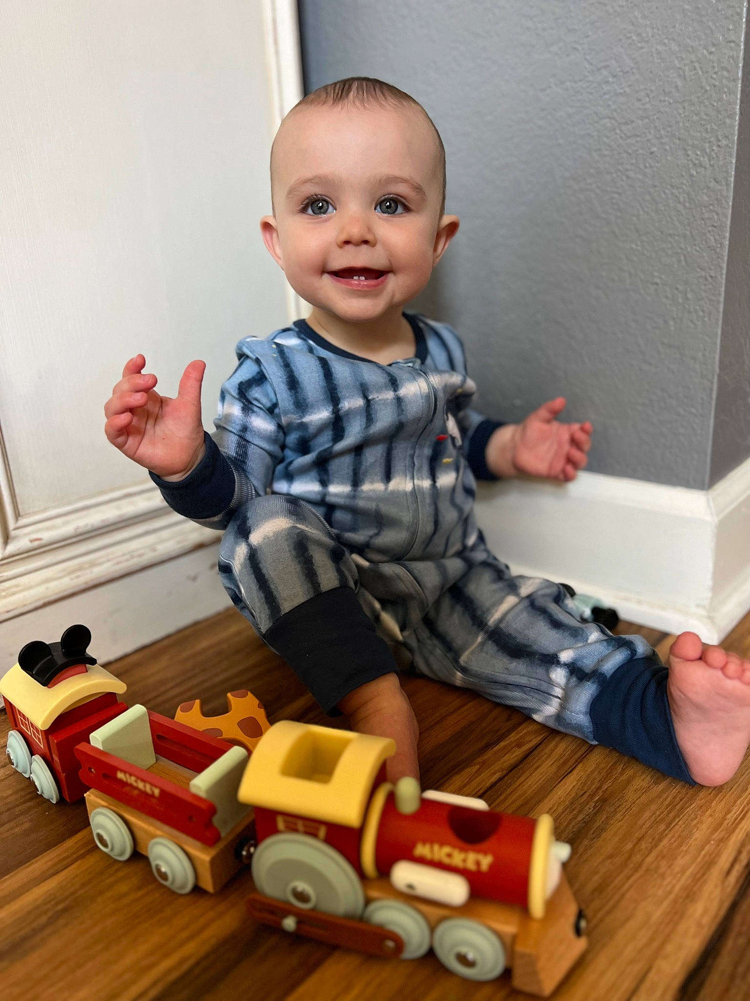 Emilia joined the competition — help win amazing prizes! baby, baby_toddler_clothing, child, finger, floor, flooring, fun, hand, joy, lego, person, product, smile, standing, t_shirt, tire, toddler, toy, toy_block, vehicle