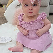 Amaya joined the competition — help win amazing prizes! adorable, baby, blanket, bow, child, couch, dress, eyes, face, headband, indoor, infant, lavender, nursery, photography, pink, portrait, sitting, stuffed_animal, unicorn