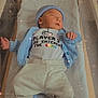 Dante joined the competition — help win amazing prizes! newborn, baby, sleeping, hospital_bassinet, blue_hat, blue_sweater, knitwear, pants, baby_booties, white_sheet, peaceful, infant, cute, cozy, child, portrait, sparkle_effect, clothing, resting, indoor