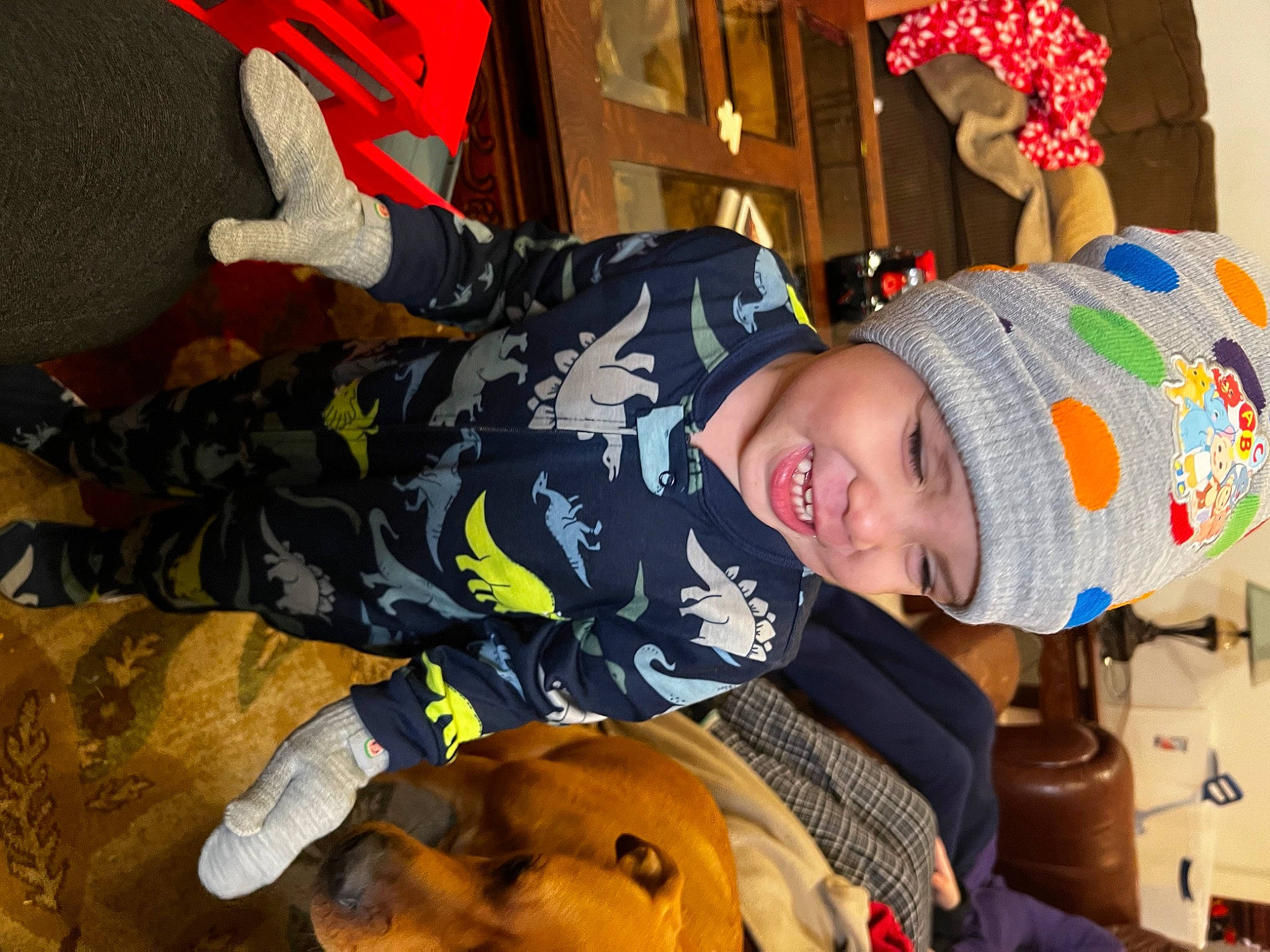 Klayton joined the competition — help win amazing prizes! baby, baby_toddler_clothing, beanie, cap, child, event, face, fun, happy, hat, head, headwear, joy, person, room, smile, toddler, tree, vacation