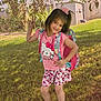 Jazlyn joined the competition — help win amazing prizes! child, girl, hello_kitty, backpack, pink_clothing, shorts, sneakers, grass, outdoor, smiling, peace_sign, pose, nature, tree, sunlight, happy, hair_accessory, casual, playful, summer