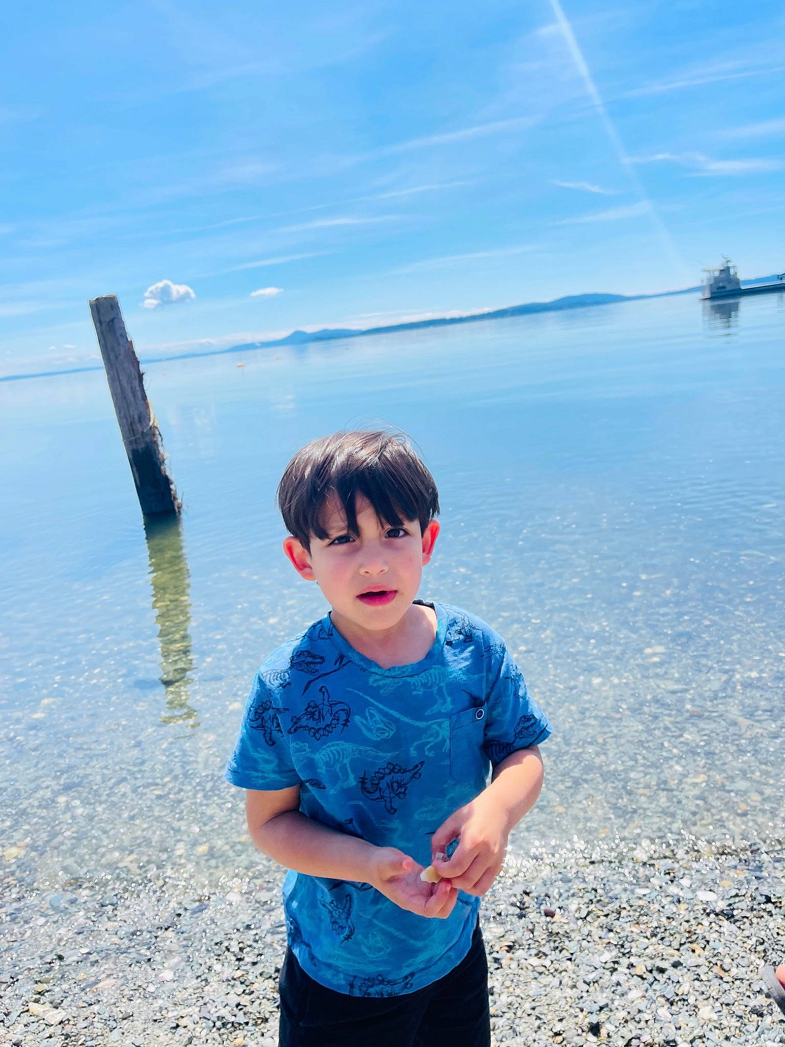Gael is registered to the contest to win money with this photo: azure, blue, cloud, electric_blue, flash_photography, fun, happy, horizon, lake, leisure, people_in_nature, person, shorts, sky, sleeve, summer, t_shirt, toddler, travel, tree