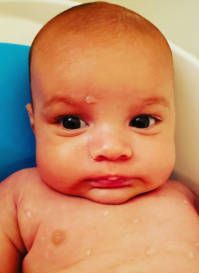 Kadyn is registered to the contest to win money with this photo: baby, baby_bathing, baby_making_funny_faces, bathing, cheek, child, chin, close_up, eye, eyebrow, face, forehead, head, lip, mouth, muscle, neck, nose, person, skin