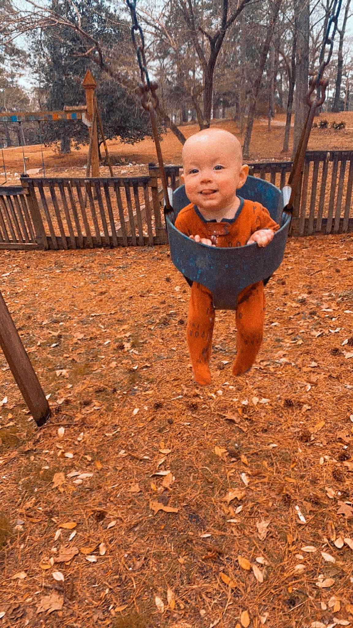 Dustin joined the competition — help win amazing prizes! baby, child, city, fun, grass, happy, joy, leg, leisure, outdoor_play_equipment, people_in_nature, person, playground, recreation, sitting, smile, soil, swing, toddler, tree