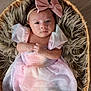baby, infant, newborn, bow, headband, wicker_basket, fur_rug, dress, tulle, pastel, portrait, face, eyes, hands, skin, floor, basket, cute, studio_shot, soft_texture