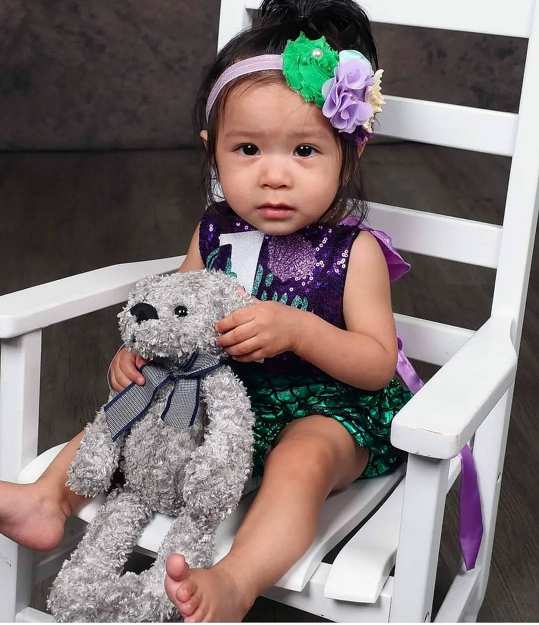 Catalina is registered to the contest to win money with this photo: baby, baby_toddler_clothing, chair, child, companion_dog, costume_hat, dress, event, fashion_accessory, happy, headband, headpiece, headwear, jewellery, magenta, pattern, person, pink, purple, toddler
