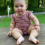 Juliany joined the competition — help win amazing prizes! baby, casual_clothing, child, cute, grass, greenery, happy, infant, nature, outdoor, pigtails, playful, portrait, sitting, skin, smiling, summer, sunlight, trees, wooden_surface