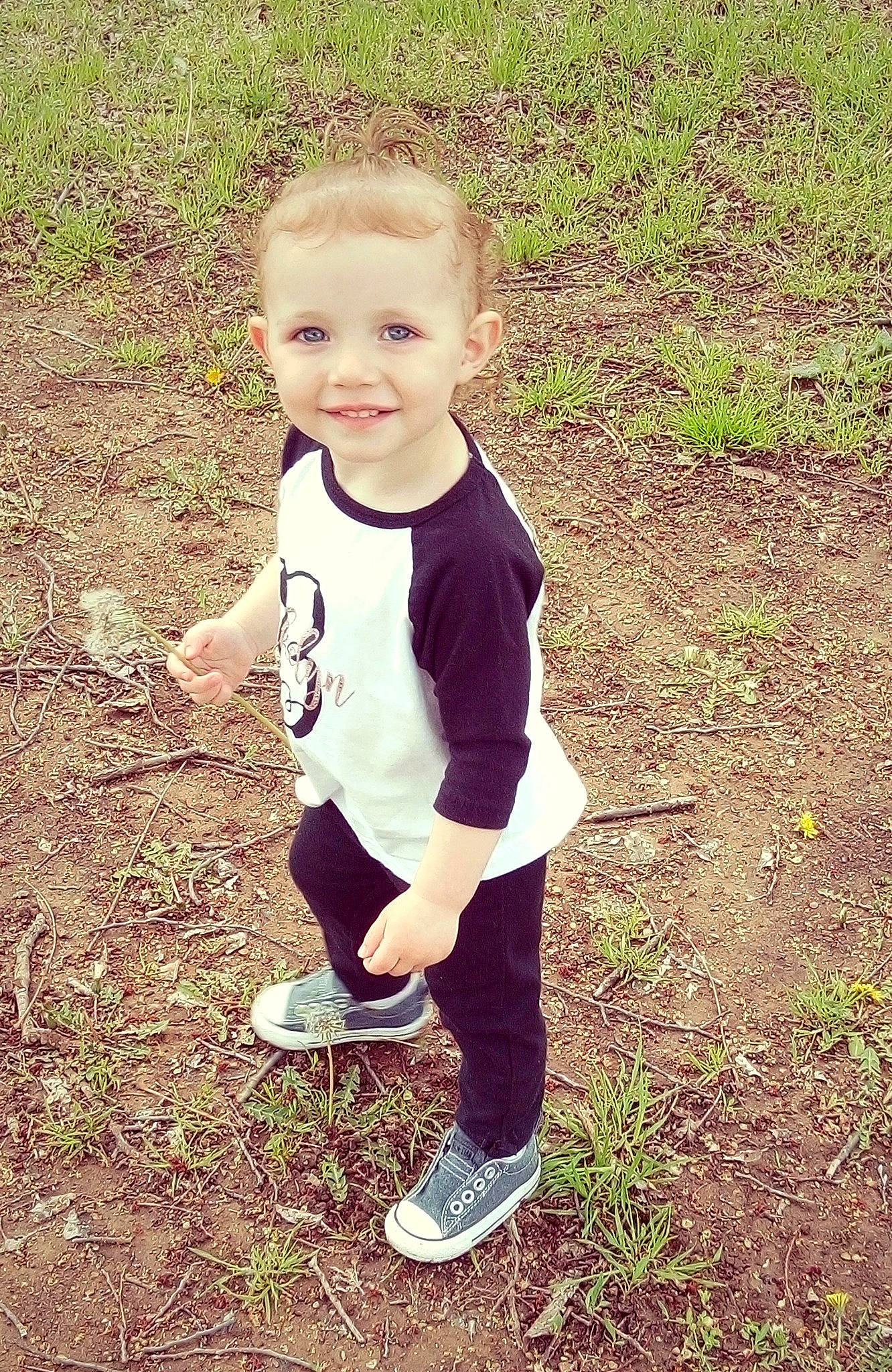 Blakelyn joined the competition — help win amazing prizes! child, cool, grass, happy, head, joy, leaf, person, photography, plant, play, shoe, sleeve, smile, standing, t_shirt, toddler