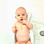 baby, infant, bathtub, water, naked, skin, blue_eyes, hand, finger_in_mouth, bathroom, white_background, curious, child, cute, sitting, plump, clean, soft_light, portrait, young