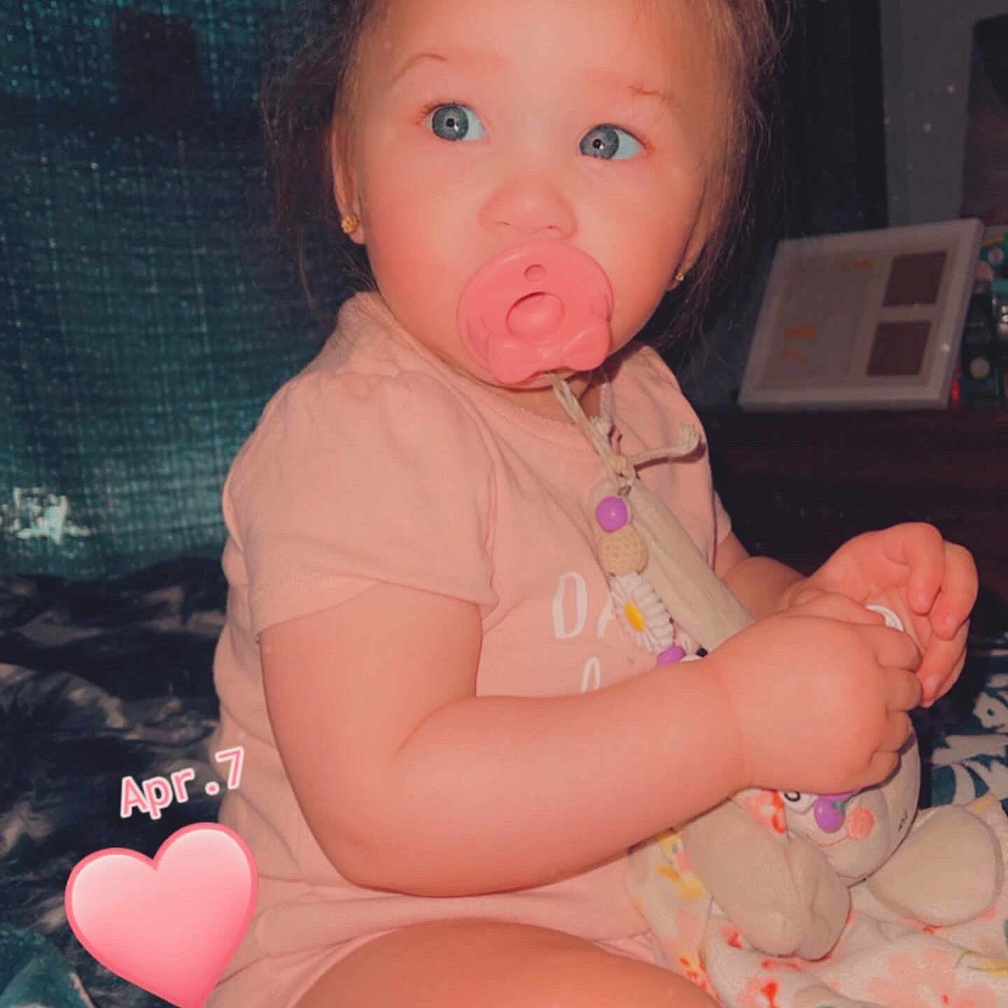 Chloe joined the competition — help win amazing prizes! accessories, baby, bodypart, bracelet, clothing, couch, earring, face, finger, food, furniture, hand, head, jewelry, necklace, person, photography, portrait, sitting, t_shirt