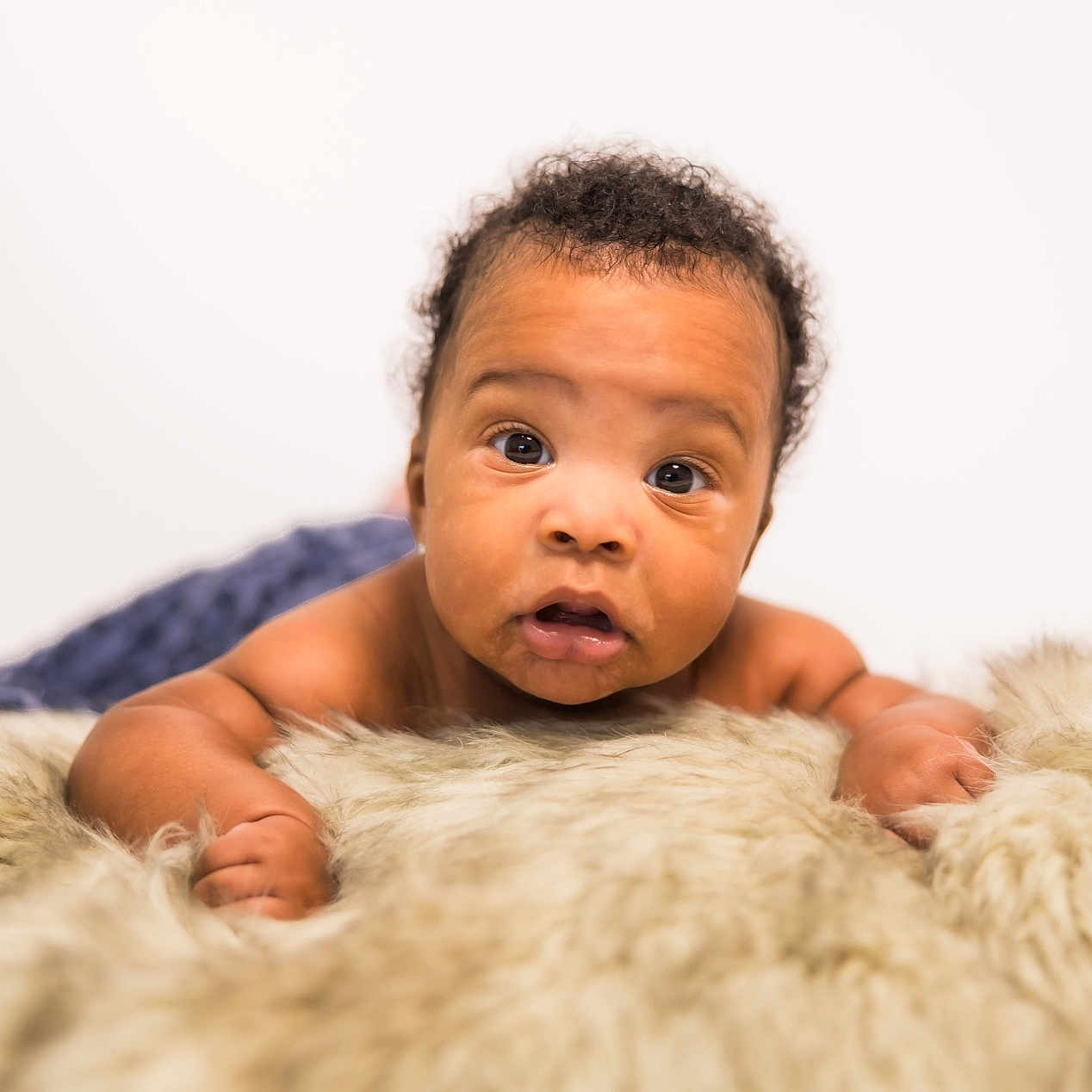 Jahseh is registered to the contest to win money with this photo: baby, infant, child, portrait, face, wide_eyed, curly_hair, lying_down, blanket, fluffy, cream_colored, indoor, studio, close_up, looking_at_camera, arms, hands, soft_lighting, adorable, photography