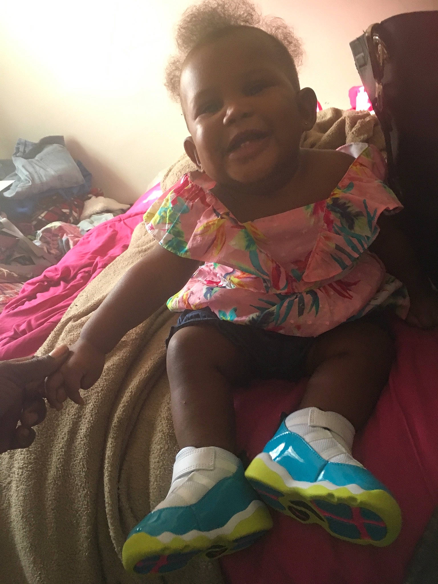 Brooklynn joined the competition — help win amazing prizes! arm, baby, cheek, child, cool, electronic_device, fun, happy, leg, person, pink, play, shoe, sitting, skin, smile, toddler, vacation