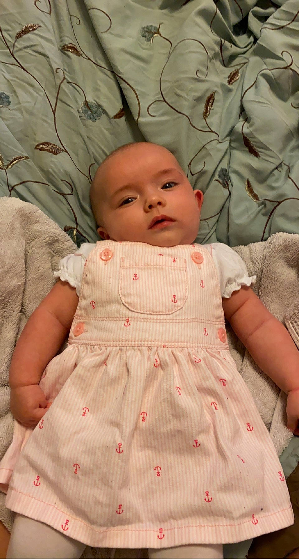 Aria joined the competition — help win amazing prizes! baby, baby_toddler_clothing, button, cheek, day_dress, dress, embellishment, lip, one_piece_garment, pattern, peach, person, pink, skin