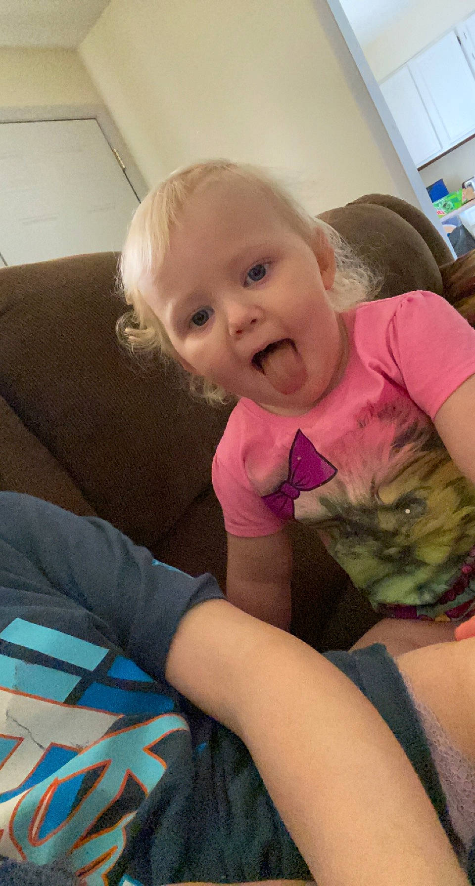 Anyla is registered to the contest to win money with this photo: arm, baby, baby_toddler_clothing, blond, cheek, child, comfort, human, iris, person, skin, surprise, toddler, tongue