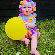Daisy joined the competition — help win amazing prizes! baby, backyard, balloon, clothing, costume, dress, face, flower, flowerarrangement, grass, head, nature, outdoors, person, petal, photography, plant, portrait, summer, yard