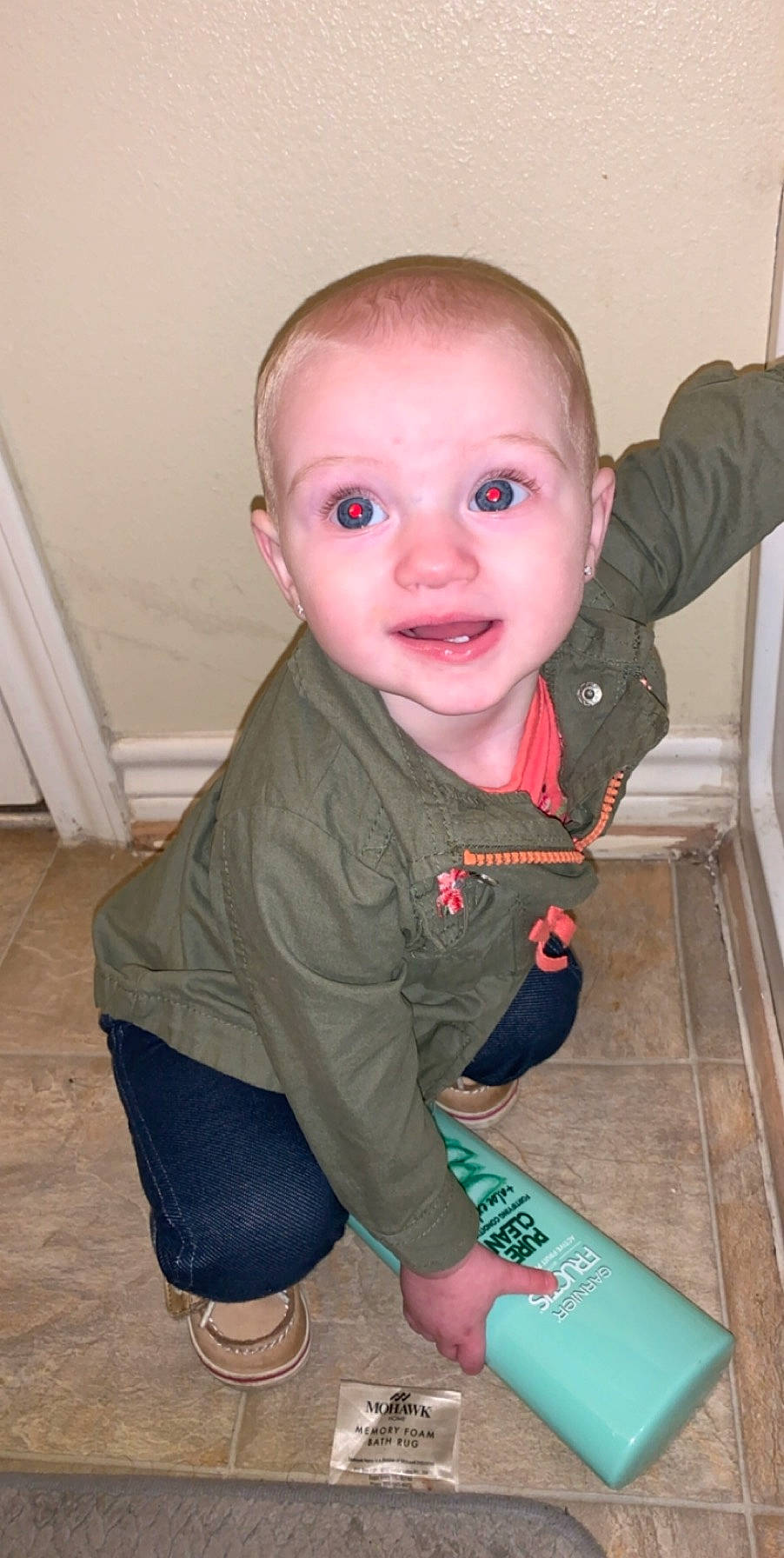 Carleigh is registered to the contest to win money with this photo: baby, cheek, child, face, head, person, sitting, skin, smile, standing, toddler