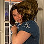 Calyipso joined the competition — help win amazing prizes! arm, blue_shirt, blurred, casual_clothing, cat, companion, door, feline, headband, home, human, indoor, person, pet, short_hair, shoulder, smile, soft_lighting, tortoiseshell_cat, window
