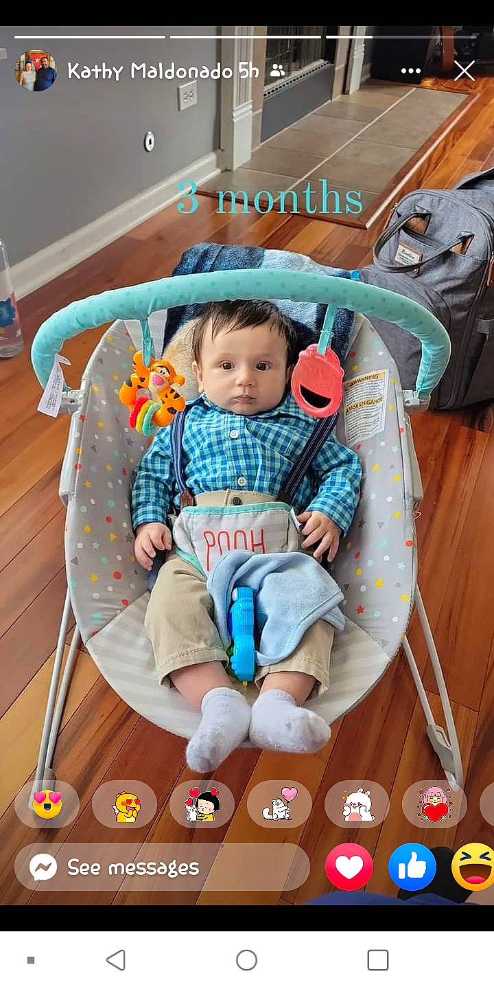 Elias is registered to the contest to win money with this photo: baby, baby_carriage, baby_products, baby_safety, baby_toddler_clothing, blue, chair, child, comfort, fun, happy, human_body, leisure, mammal, person, photo_caption, play, product, sitting, toddler