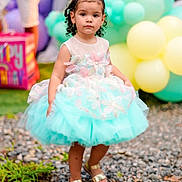 Naslhey is registered to the contest to win money with this photo: child, girl, toddler, portrait, dress, party_dress, balloons, birthday, outdoor, standing, smiling, curly_hair, headband, sandals, pastel, colorful, celebration, gravel, garden, full_body
